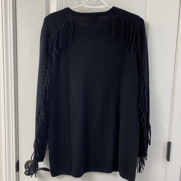 Premise Black 100% Cashmere Sweater With Fringe Sleeves Size Small and Medium - Picture 4 of 13